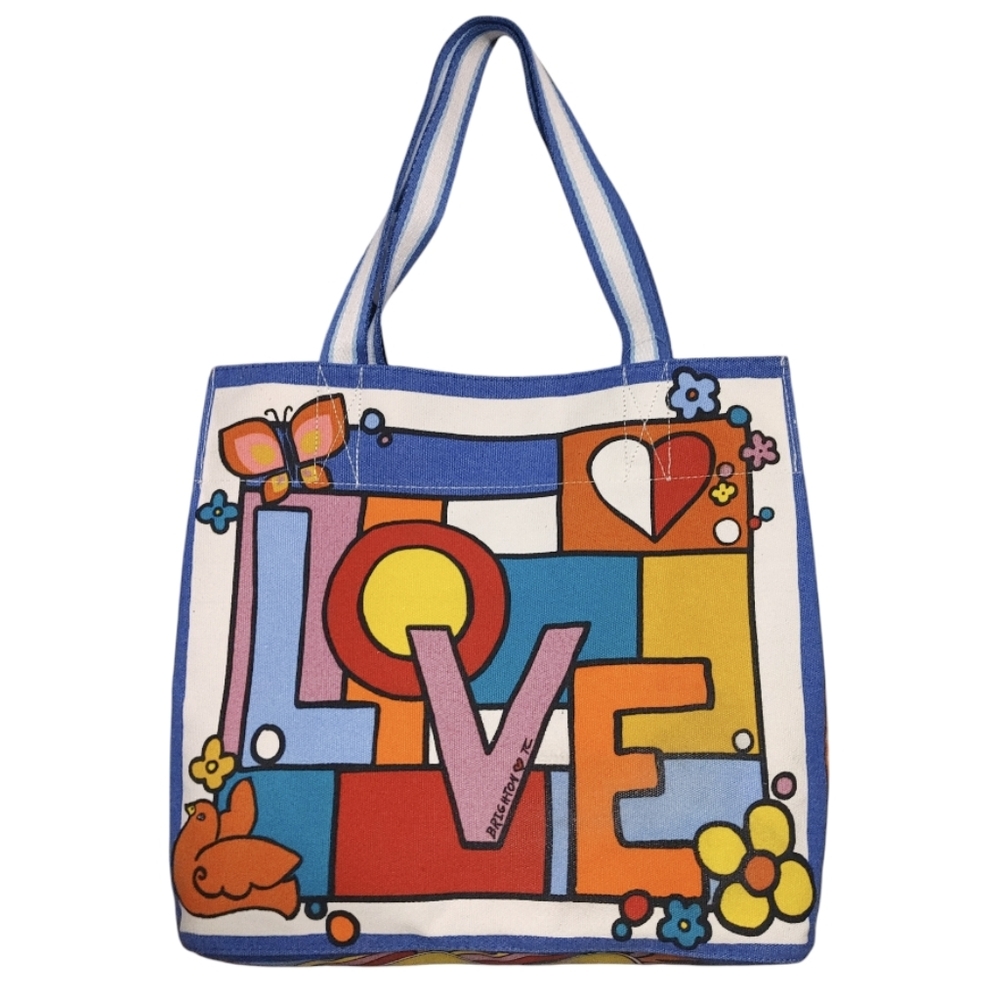 Brighton Power of Love Womens Multicolor Canvas Colorful Tote Bag Handbag Purse